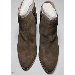 Sole Society River Army Cow Suede Ankle Booties Side Zip Block Heel Womens 7.5M